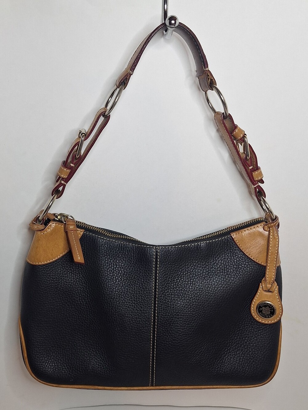 Dooney & Bourke Vintage All Weather Leather Black W/Brown Trim Handbag Medium